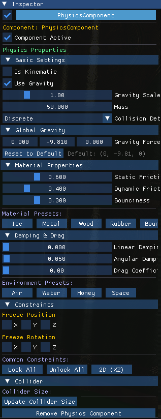 Physics Component Inspector